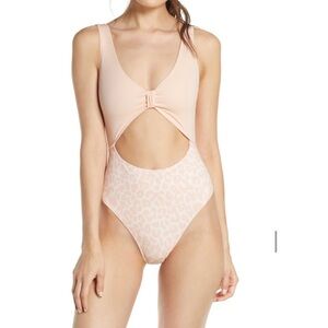NWOT Something Navy|| Cut Out leopard Print Pink One Piece Bathing Suit , Medium